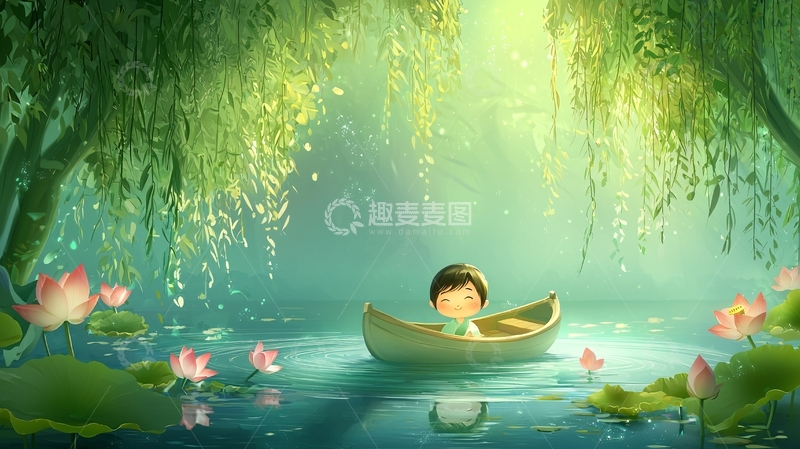 高清大图下载【趣麦麦图】绿意盎然的小船
