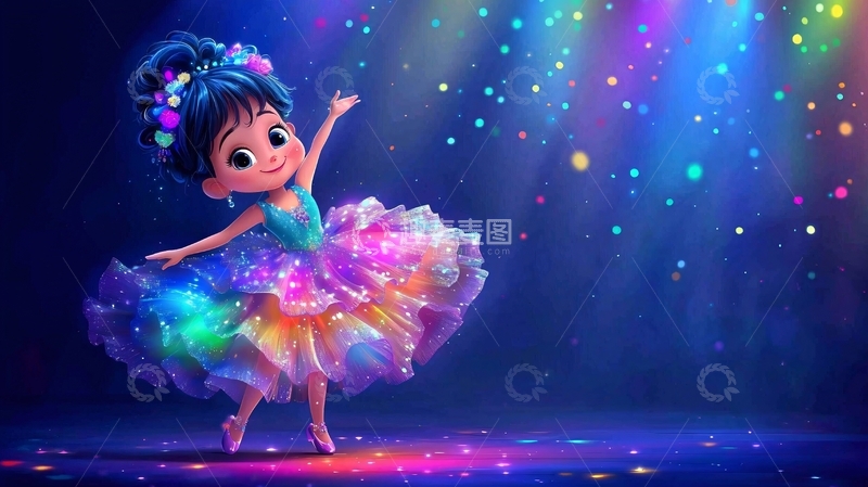 高清大图下载【趣麦麦图】彩虹裙芭蕾舞女孩