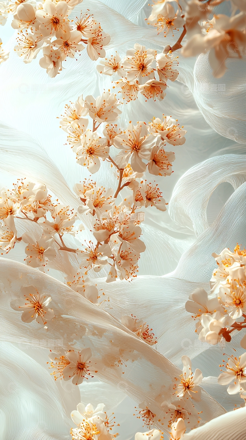 高清大图下载【趣麦麦图】轻柔纱幔上的杏花