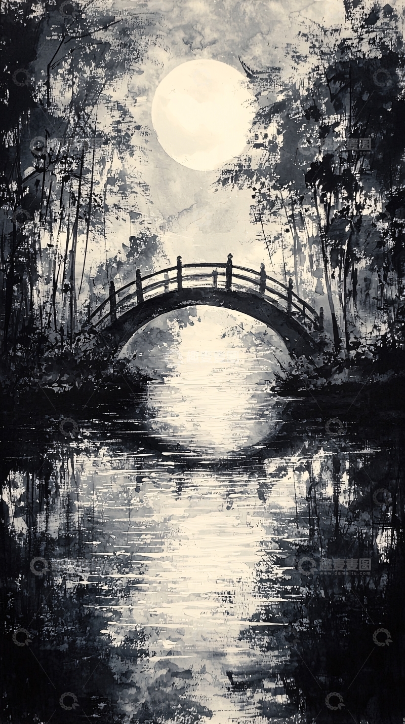 高清大图下载【趣麦麦图】水墨画桥11