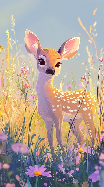 可爱小鹿花田