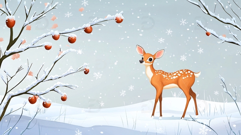 冬日小鹿雪景图