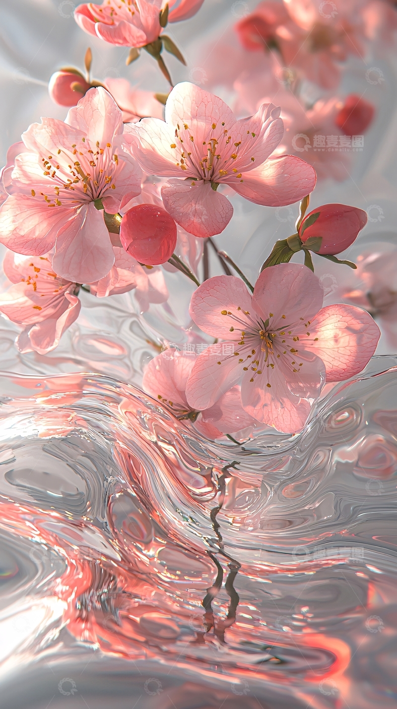 高清大图下载【趣麦麦图】粉色樱花在水面上的倒影