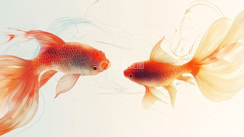 高清大图下载【趣麦麦图】两只金鱼水中嬉戏