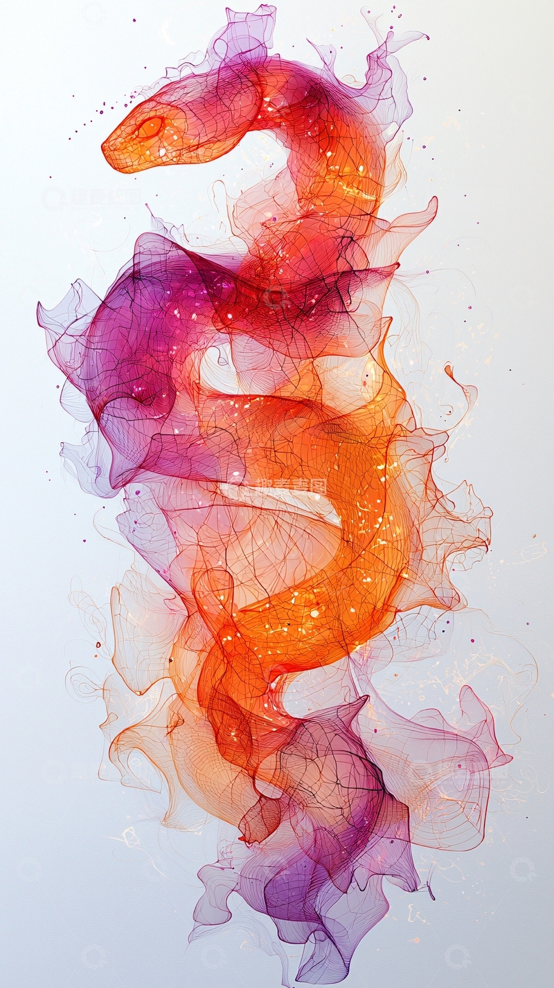高清大图下载【趣麦麦图】抽象水彩蛇