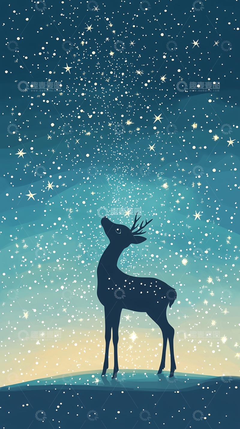高清大图下载【趣麦麦图】星空下的鹿