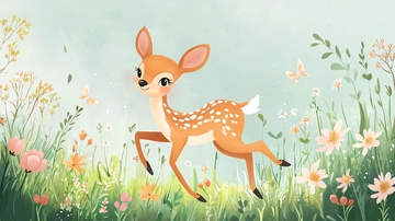 小鹿在花丛中奔跑