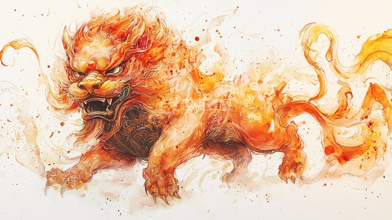 高清大图下载【趣麦麦图】火焰狮子水墨画