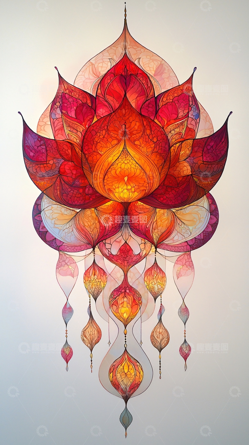 高清大图下载【趣麦麦图】抽象莲花火焰绘画