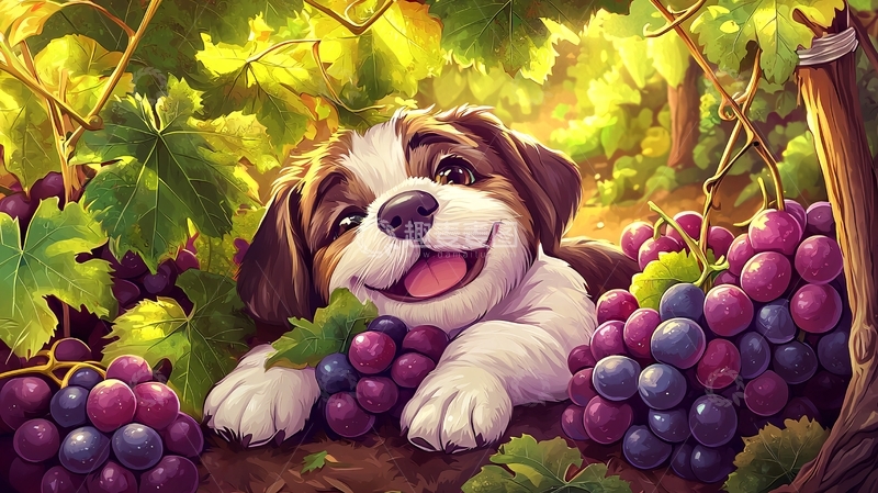 高清大图下载【趣麦麦图】小狗葡萄园卡通图片