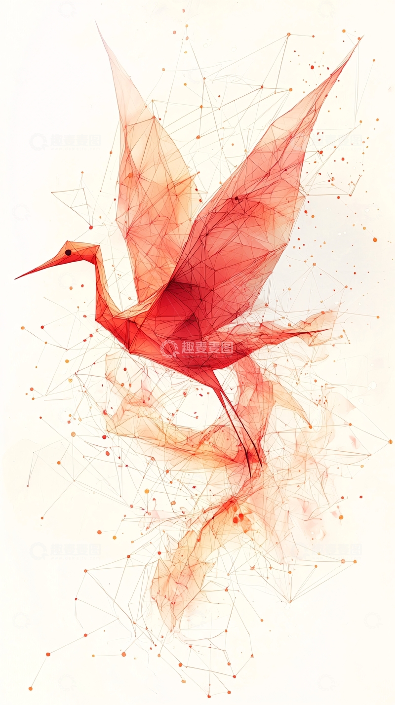 高清大图下载【趣麦麦图】红色抽象仙鹤