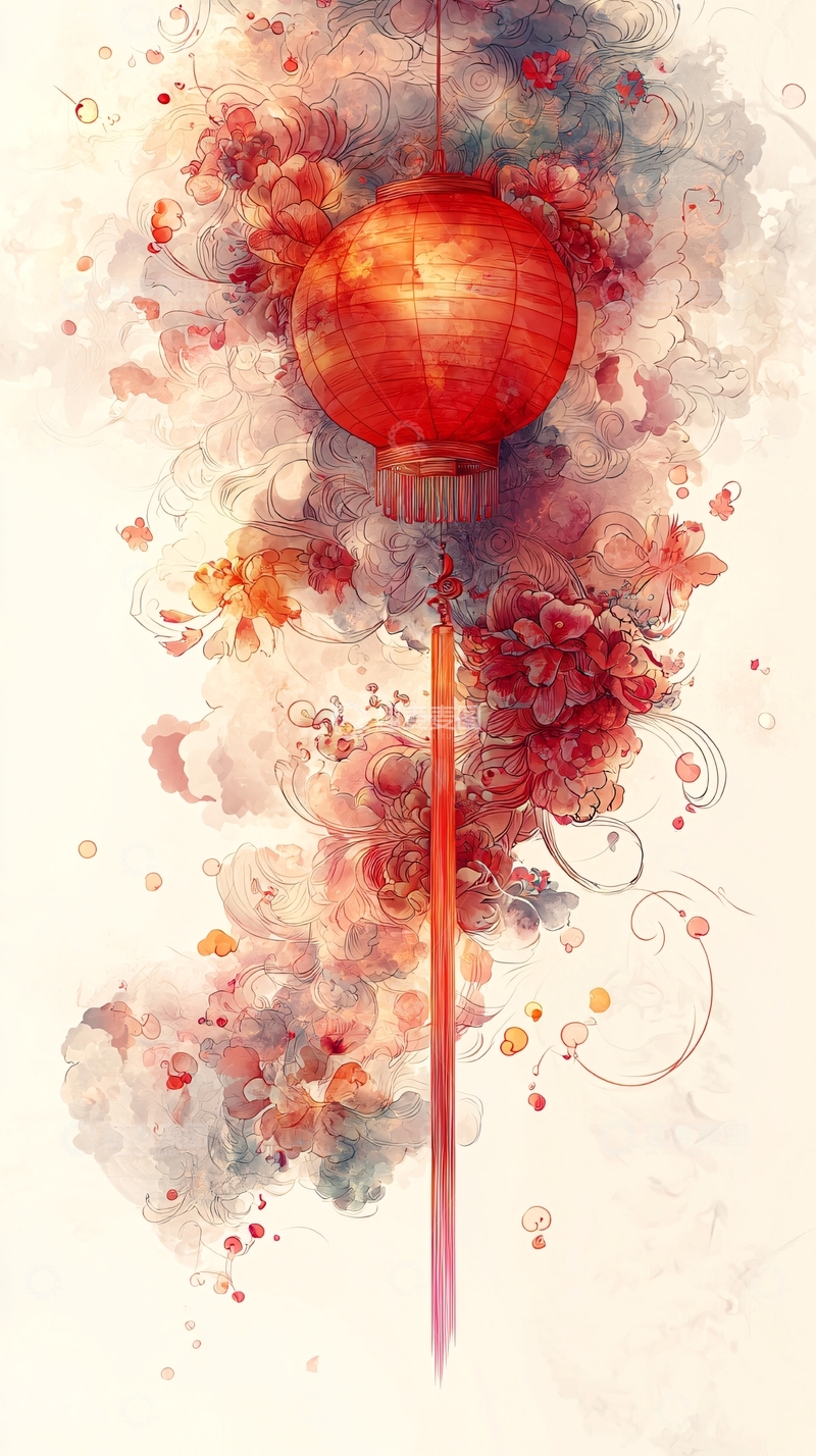 高清大图下载【趣麦麦图】红灯笼水墨画