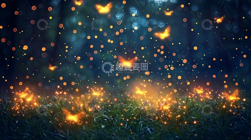 高清大图下载【趣麦麦图】萤火虫蝴蝶梦幻森林