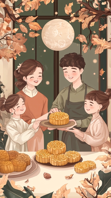 中秋节一家四口赏月