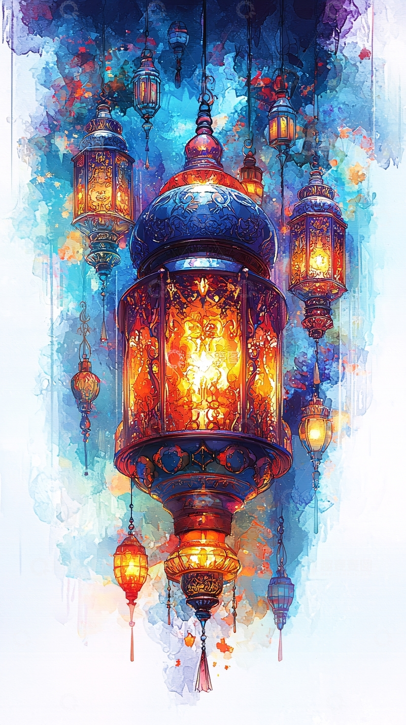 高清大图下载【趣麦麦图】悬挂的彩色灯笼