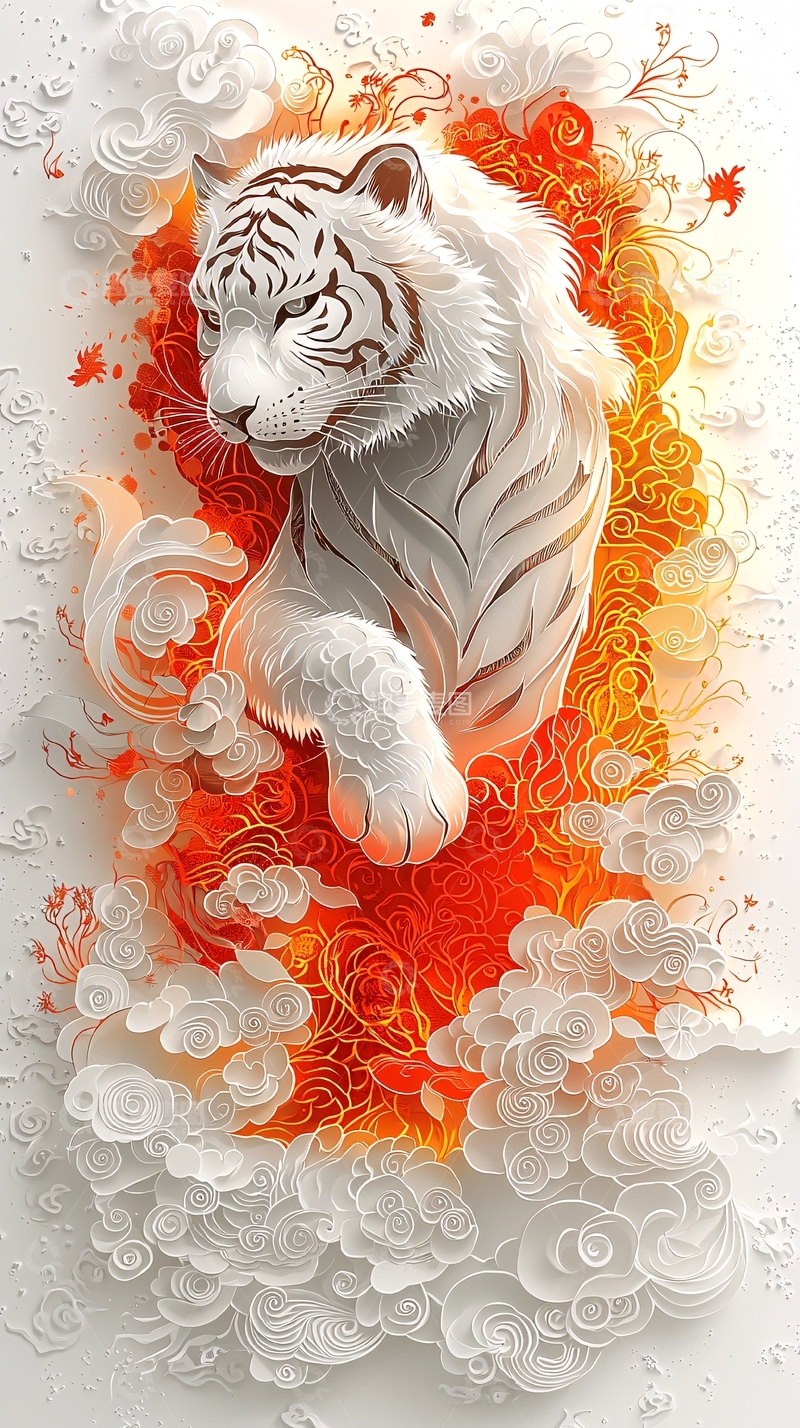 高清大图下载【趣麦麦图】白色老虎水墨风