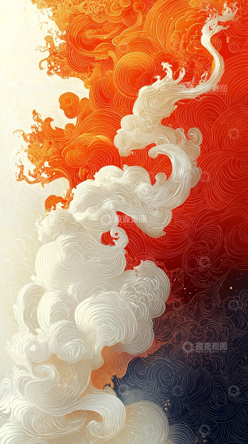 高清大图下载【趣麦麦图】橙白水墨抽象艺术