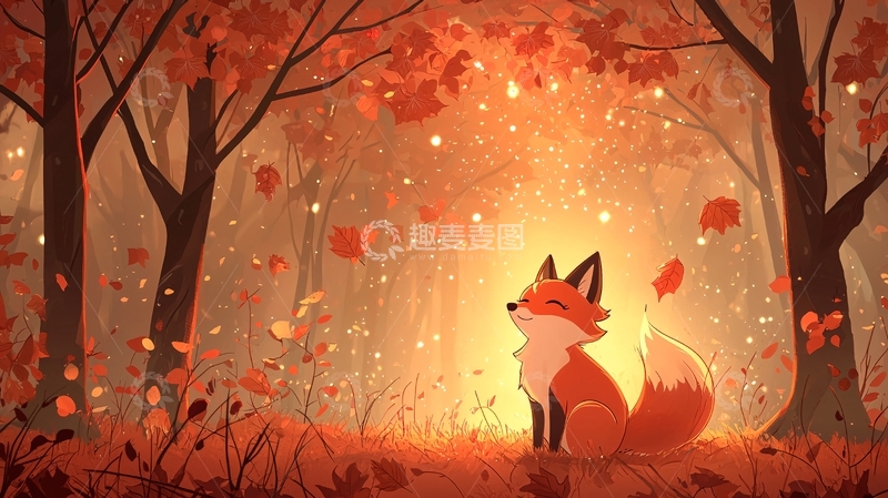 高清大图下载【趣麦麦图】秋季森林小狐狸