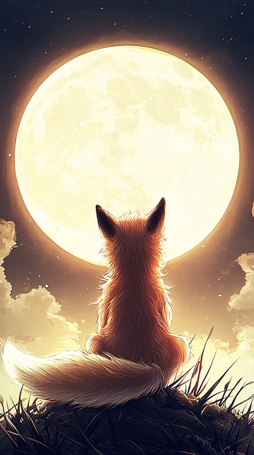 小狐狸仰望满月
