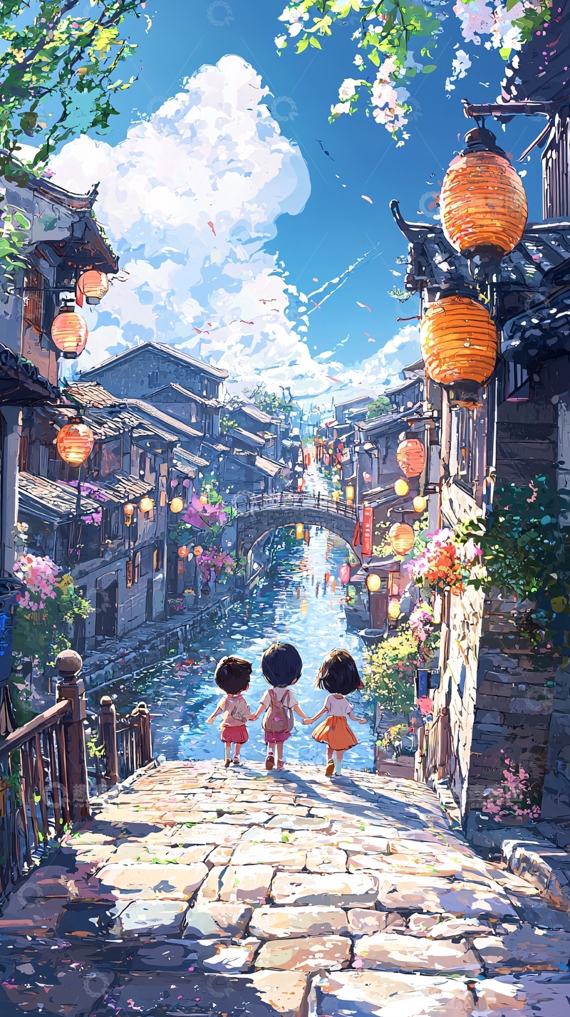 高清大图下载【趣麦麦图】卡通古风小镇