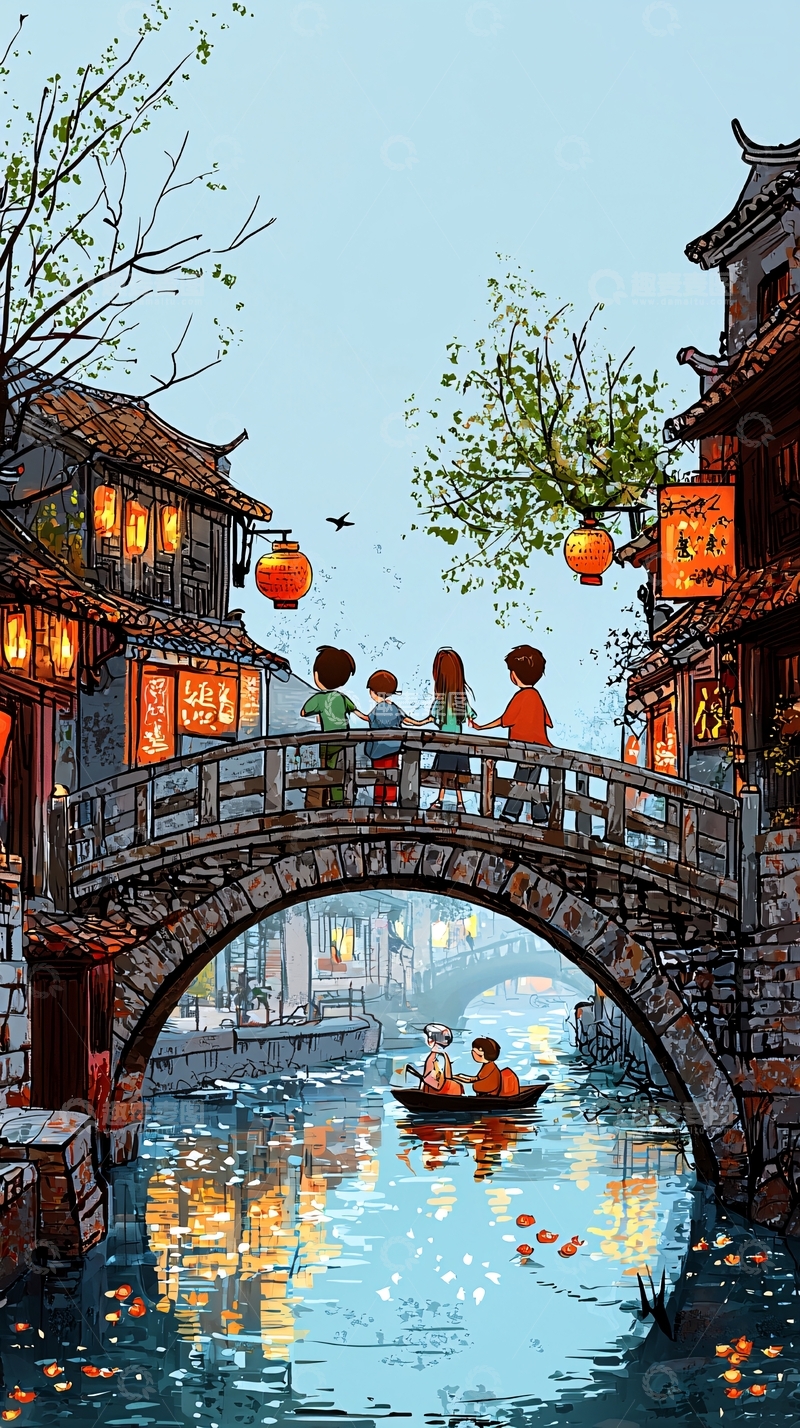 高清大图下载【趣麦麦图】古镇夜景