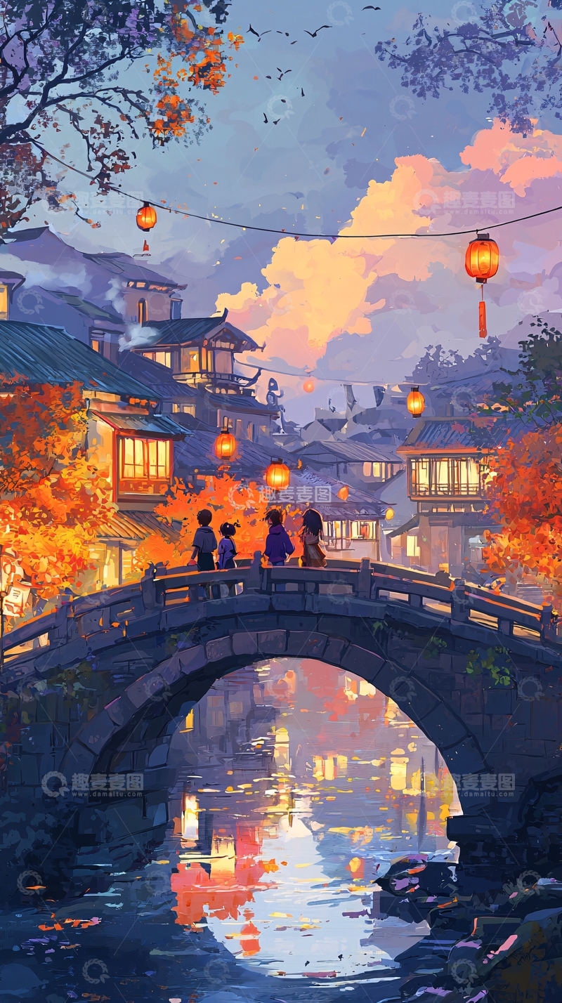 高清大图下载【趣麦麦图】秋日古镇夜景