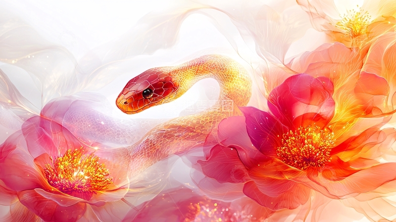 高清大图下载【趣麦麦图】梦幻蛇与花朵