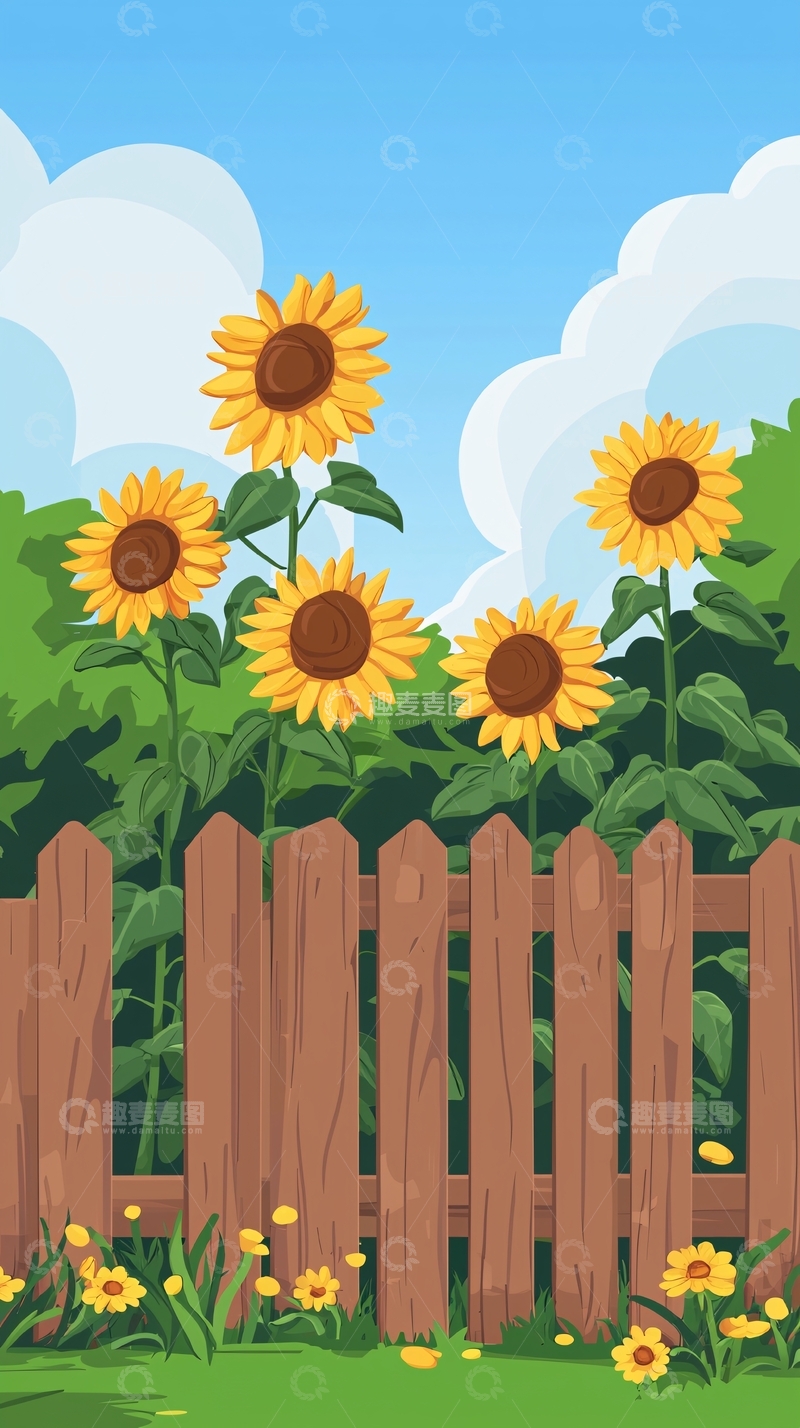 高清大图下载【趣麦麦图】向日葵田园木栅栏风景