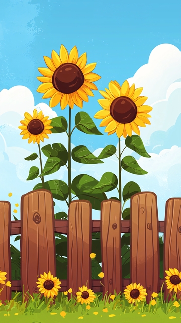 向日葵田园木栅栏