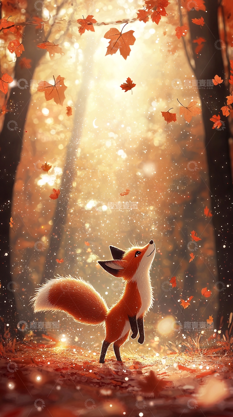 高清大图下载【趣麦麦图】秋天森林小狐狸