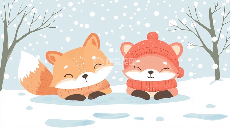 高清大图下载【趣麦麦图】可爱狐狸雪地玩耍