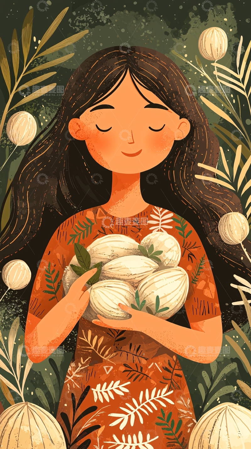 高清大图下载【趣麦麦图】女孩怀抱棉花