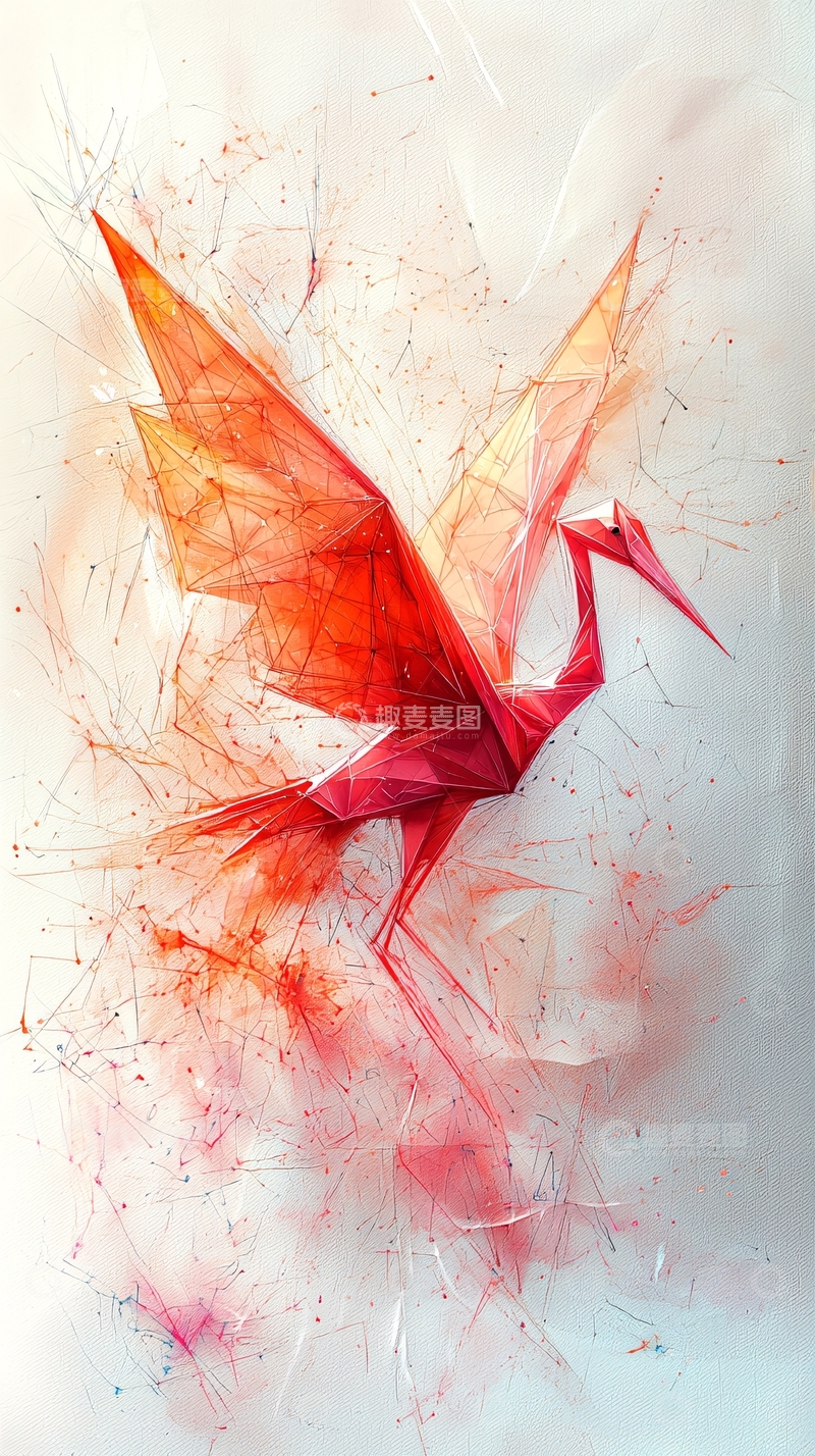 高清大图下载【趣麦麦图】抽象折纸鹤