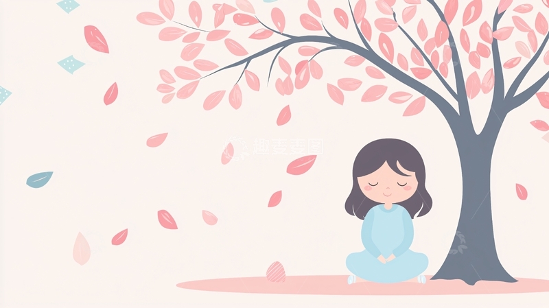 高清大图下载【趣麦麦图】粉色系树下女孩