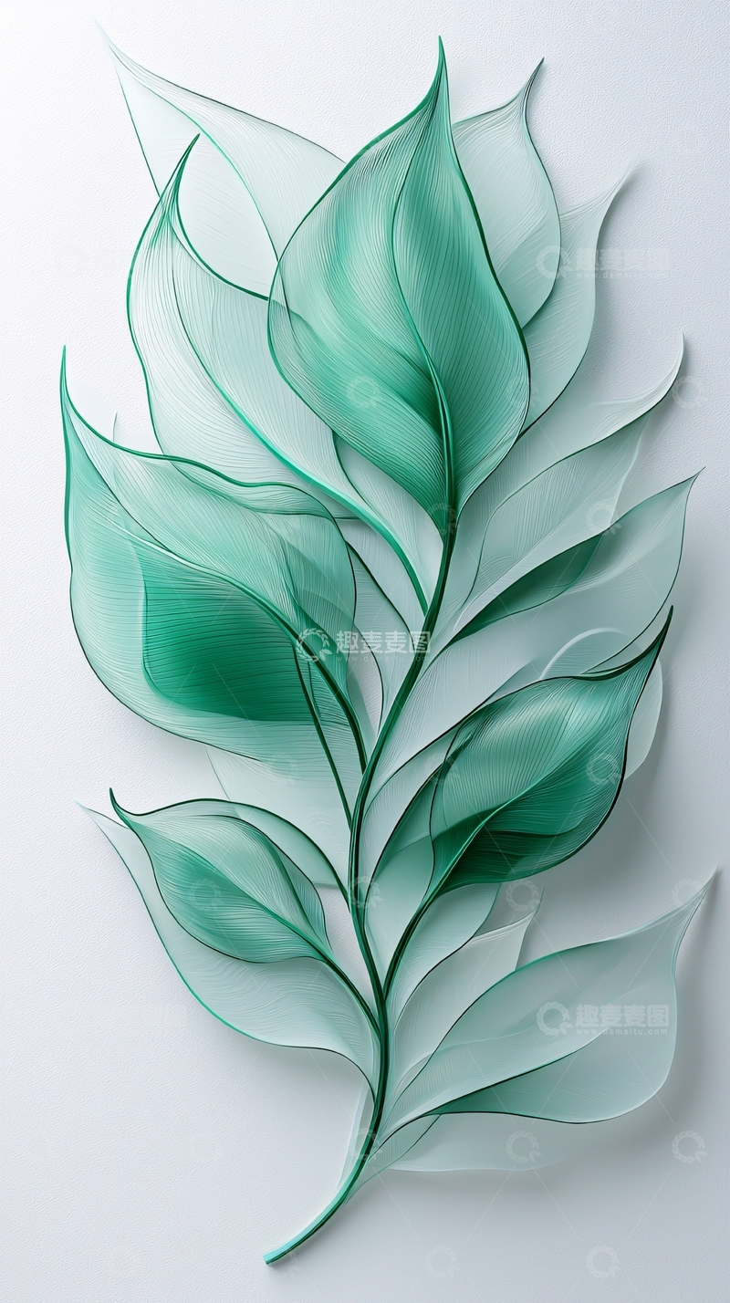 高清大图下载【趣麦麦图】轻盈透明的绿色叶子