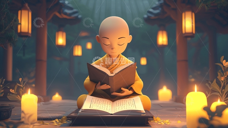 高清大图下载【趣麦麦图】小和尚读经