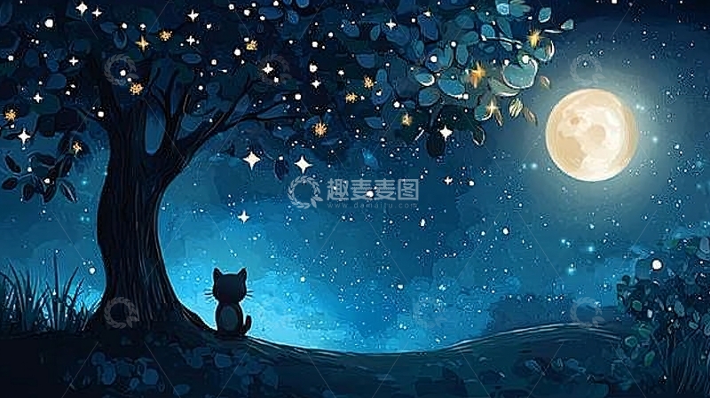 高清大图下载【趣麦麦图】星空下的猫咪