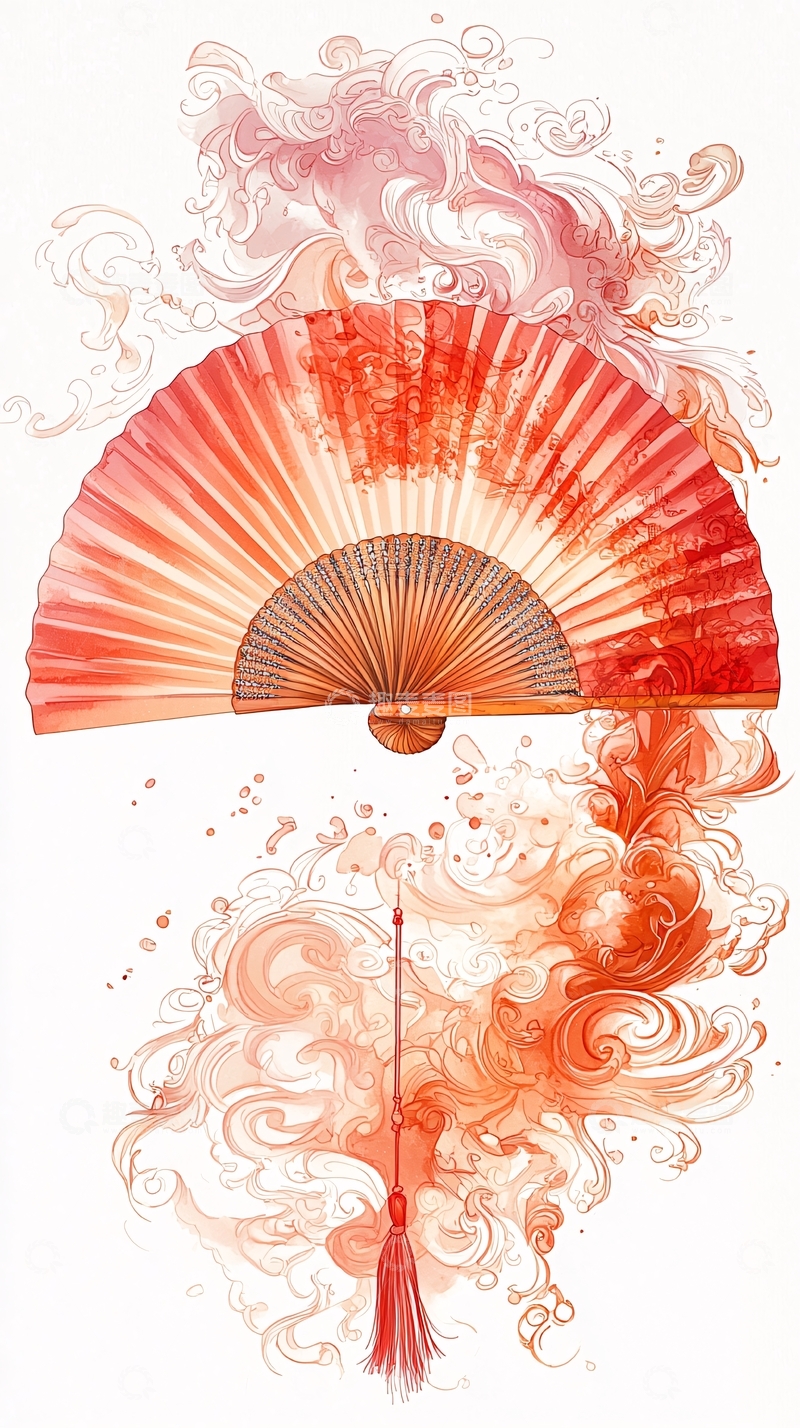 高清大图下载【趣麦麦图】红色折扇