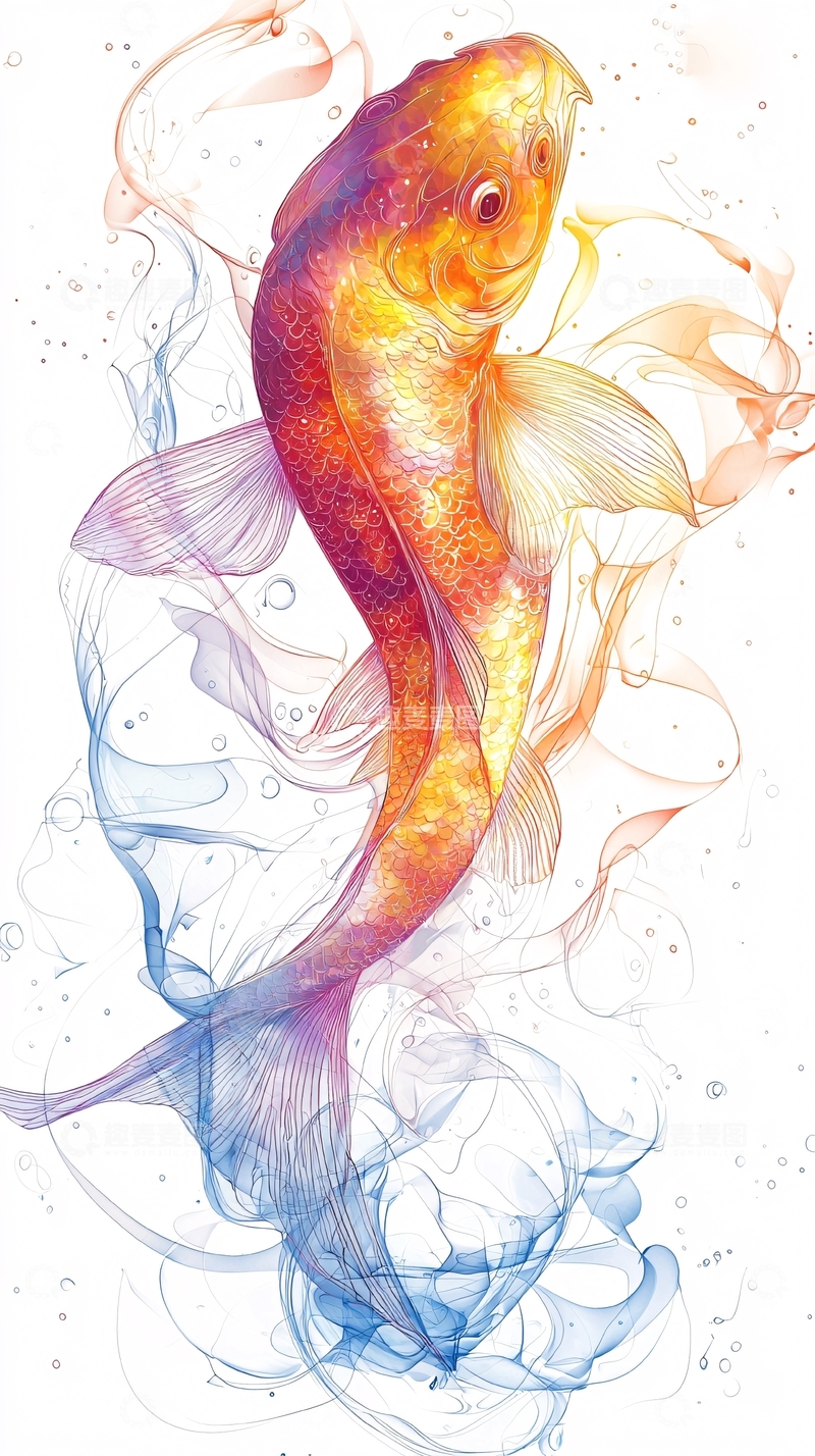 高清大图下载【趣麦麦图】彩色烟雾环绕的锦鲤