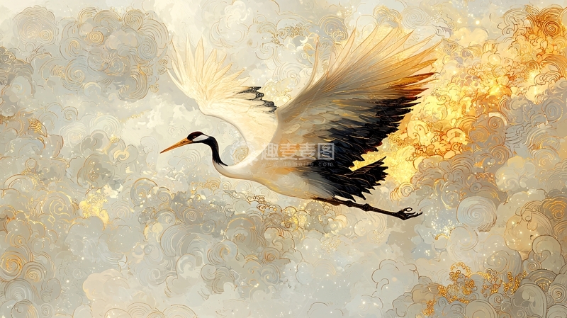 高清大图下载【趣麦麦图】仙鹤翱翔在云端的唯美画面