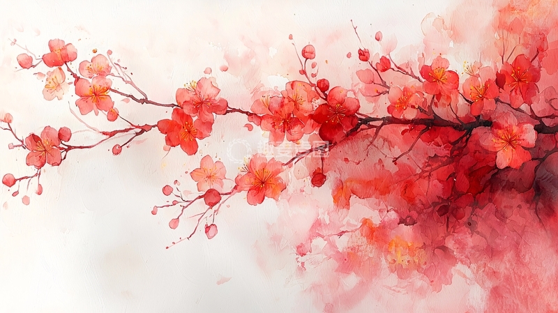 高清大图下载【趣麦麦图】红色花朵绽放的枝条