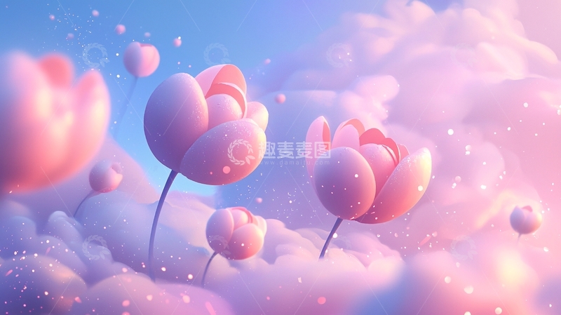 高清大图下载【趣麦麦图】粉色花朵云朵背景