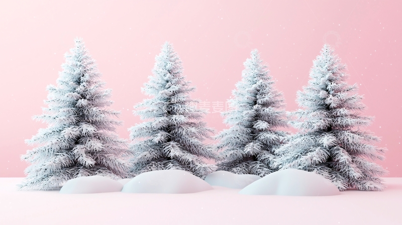 高清大图下载【趣麦麦图】粉色背景下三棵雪松