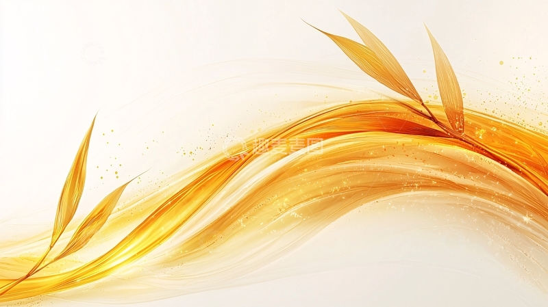 高清大图下载【趣麦麦图】金色曲线与叶片的优雅背景