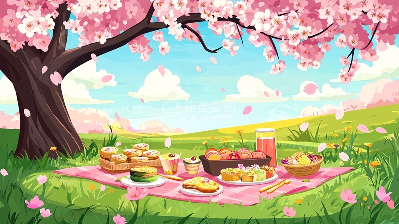 高清大图下载【趣麦麦图】樱花树下野餐
