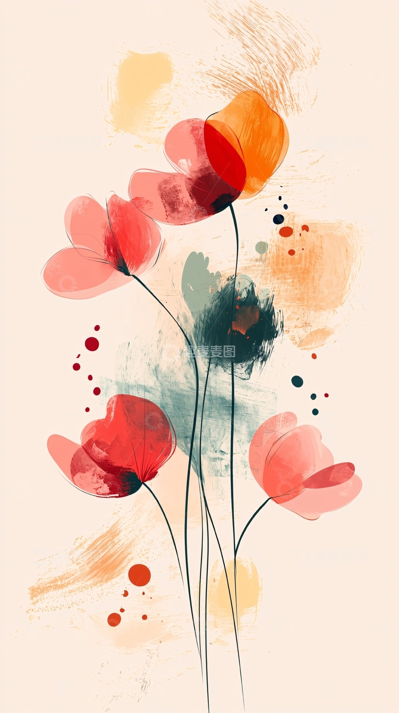 高清大图下载【趣麦麦图】抽象水彩花卉