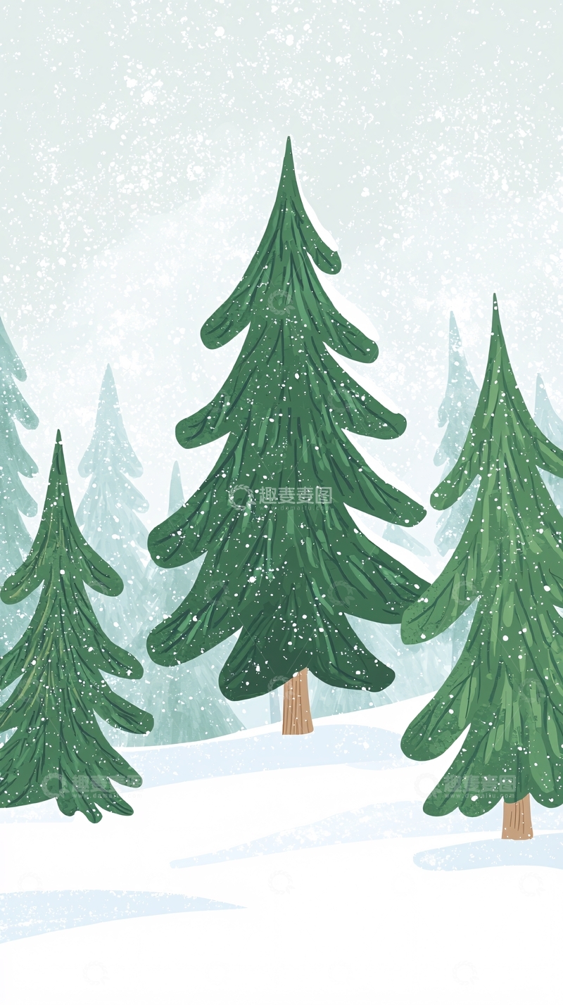 高清大图下载【趣麦麦图】下雪的松树林