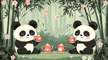 萌系熊猫喝茶竹林