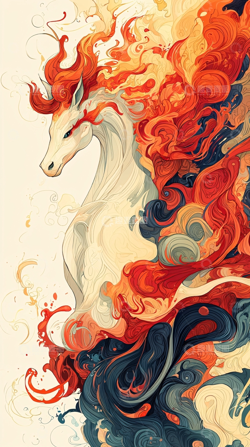 高清大图下载【趣麦麦图】火焰骏马