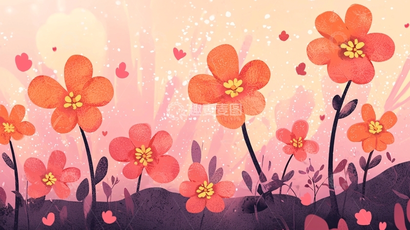 高清大图下载【趣麦麦图】粉色系花田水彩画